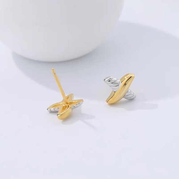 18k Yellow Gold Plated over 925 Sterling Silver Small Stud "X" Earrings - Picture 4 of 4